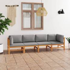 Teca Conjuntos de Sala de Exterior vidaXL Sofá Jardín 4 Salas Con Cojines Gris Madera Maciza Conjunto de Sala de Exterior