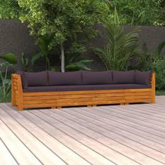 Holz Lounge-Sets vidaXL 4-Sitzer Gartensofa mit Kissen Massivholz Lounge-Set