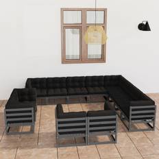 vidaXL Divani Giardino 12 pz Con Cuscini Grigio Massello di Pino Set da Lounge da Esterno