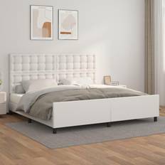 vidaXL Estructura De Cama Cabecero Cuero Sintético Blanco 200x200 cm