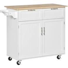 Casters Trolley Tables Homcom Modern Rolling Kitchen Island White Trolley Table 46x104cm