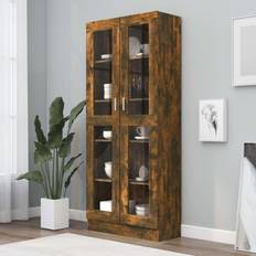 Marron Armoires vidaXL À Vitrine Chêne Fumé 82.5x30.5x185.5 cm Bois Ingénierie 815621 Armoire