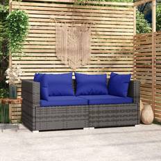 Sofas vidaXL 2-Sitzer-Sofa mit Kissen Grau Poly Rattan Sofa