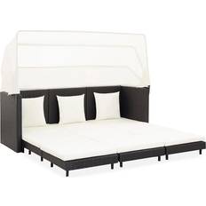 vidaXL 3 Seater Sofa Convertible Sleeper Bed with Cushions PE Rattan Black Sofá Sofá 3 Plazas