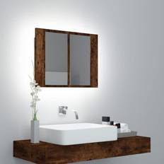 vidaXL Armoire À Miroir LED Chêne Fumé 60 x 12 x 45 cm Bois d'ingénierie