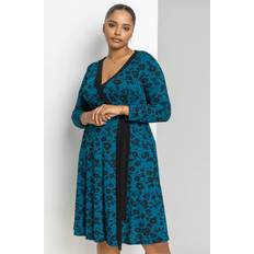 Roman Curve Floral Contrast Print Wrap Dress