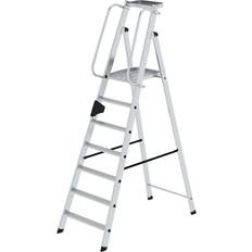 Günzburger Steigtechnik MUNK Aluminium step ladder with large platform, hand rail on both sides, 7 steps inclusive platforms