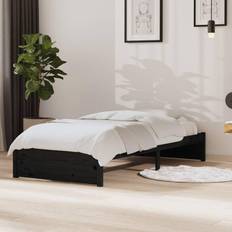 vidaXL 90x190 cm Single Massivt Træ Sort Sengeramme