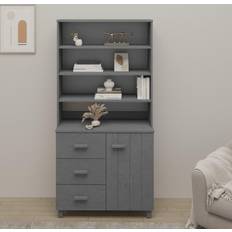 vidaXL Credenza Alta In Legno Massello Di Pino Grigio Scuro Armadio