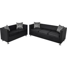 vidaXL Conjunto De Sofás De 2 Y 3 Plazas De Cuero Artificial Negro 170 x 62.5 x 63 cm Sofá