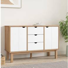 vidaXL Brown and White Solid Wood Pine 44.7 x 16.9 x 28.7 in Sideboard