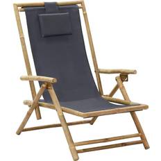 Bamboo Armchairs vidaXL Dark Gray Bamboo and Fabric Chair Armchair