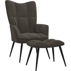 vidaXL Relaxing Chair with a Stool Dark Grey Velvet Armchair