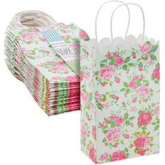 Blue Panda 24 Pack Small Floral Gift Bags with Handles for Birthday, Wedding, Baby Shower, Themed Party Favors (5.3 x 8.5 x 3.1 In)