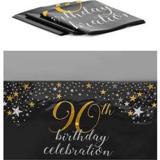 Sparkle and Bash Black Plastic Tablecloth for 90th Birthday Party (54 x 108 in, 3 Pack)