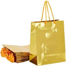 Sparkle and Bash 24 Pack Small Gold Gift Bags with Handles for Birthday, Small Business Supplies (10 x 8 x 4.25 In)