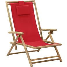 Red Armchairs vidaXL Reclining Relaxing Chair Red Bamboo Fabric Armchair