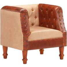 Marron Fauteuils vidaXL Marron Cuir Véritable Bois de Manguier Massif Fauteuil