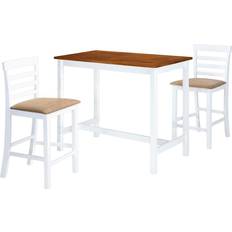 vidaXL Set Mesa Y Sillas Bar 3 Piezas Madera Maciza Marrón Y Blanco Juego de Comedor