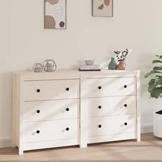 vidaXL Blanc 140x35x80 cm Bois Massif De Pin Buffet