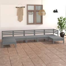 vidaXL 7 Piece Garden Grey Solid Wood Pine Outdoor Lounge Set