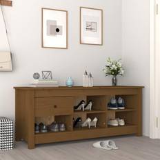 vidaXL Cabinet Honey Brown 110x38x45.5 Solid Wood Pine Shoe Rack
