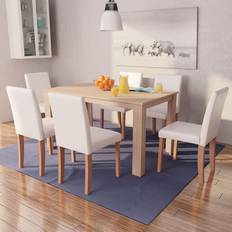 VidaXL Chaises vidaXL Table Et Chaises 7 Pcs Cuir Synthétique Chêne Couleur Crème Chaise de Cuisine