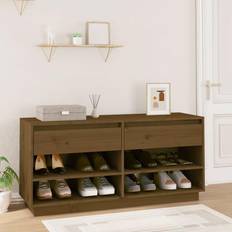 vidaXL Schoenenkast 110 x 34 x 52 cm Massief Grenenhout Honingbruin