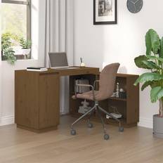 vidaXL 110x50x75 massivt fyrretræ gyldenbrun Skrivebord