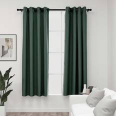 Cortinas vidaXL Cortinas Opacas Con Ojales Look De Lino 2 Pzas Verde 140x175 cm