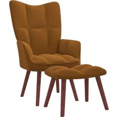 Marron Fauteuils vidaXL Chaise de Relaxation Avec Repose-pied Marron Velours Fauteuil