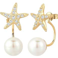 Elli Nautical Happy Starfish Stud Earrings 925 Silver Cushion - Zirconia White