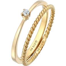 Diamant Bijoux Ring Diamant (0.03 Ct. Kordel 2Er Ring Set 925 Silber Elli DIAMONDS Gold