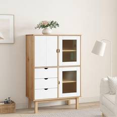 vidaXL Highboard Otta Braun Grau 85 x 43 x 125 cm Massivholz Kiefer Lagerschrank