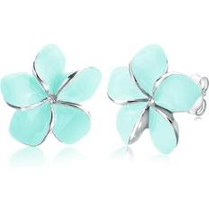 Elli dam örhängen med Frangipani blomma blommig 925 sterlingsilver, colore: Ljusblå, cod. 0305571613