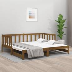 vidaXL Daybed Med Udtræk 2x 90 x 190 cm Massivt Fyrretræ Gyldenbrun Sofa 3 personers
