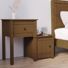 vidaXL 79,5x38x65,5 massivt fyrretræ gyldenbrun Sengebord
