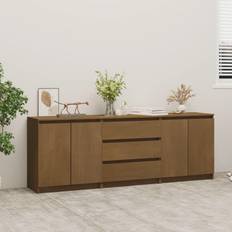 vidaXL Credenza Marrone Miele 180x36x65 cm In Legno Massello di Pino Madia