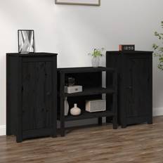 vidaXL Aparadores 2 Uds Madera Maciza De Pino Negro 40x35x80 cm Aparador