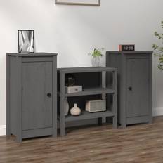 vidaXL Buffets 2 pcs Gris 40x35x80 cm Bois Massif de Pin Buffet