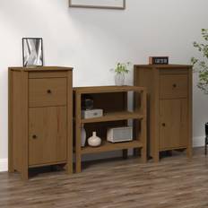 vidaXL Credenze 2 pz Ambrate 40x35x80 cm Legno Massello di Pino Madia