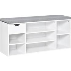 Retractable Drawers Storage Benches Homcom Cabinet White/Grey Storage Bench 101x47.5cm