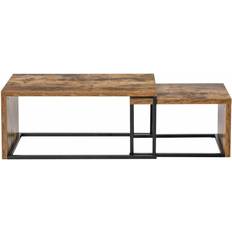 Furniture Homcom Industrial Style Black & Brown Coffee Table 90x48cm 2pcs