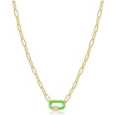 Ania Haie Neon Green Enamel Carabiner Gold Necklace N040-01G-NG