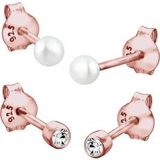 Elli Dam stiftsats bas med kristaller och pärlor 925 sterlingsilver silver,Rödguld