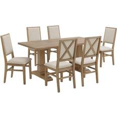 MDF - Rectangle Dining Sets Crosley Joanna Rustic Brown Dining Set 35.4x71.6" 7