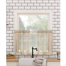 No. 918 Alison-Tr Floral Lace Sheer Rod Pocket Kitchen Curtain Tier Pair 58 x 24 Stone