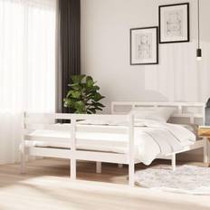vidaXL 140x190 cm Massivt Fyrretræ Hvid Sengeramme