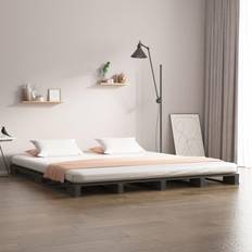 vidaXL Cama De Palets Madera Maciza De Pino Gris 120x200 cm