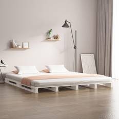 vidaXL Cama De Palets Madera Maciza Pino Blanca 120x190 cm